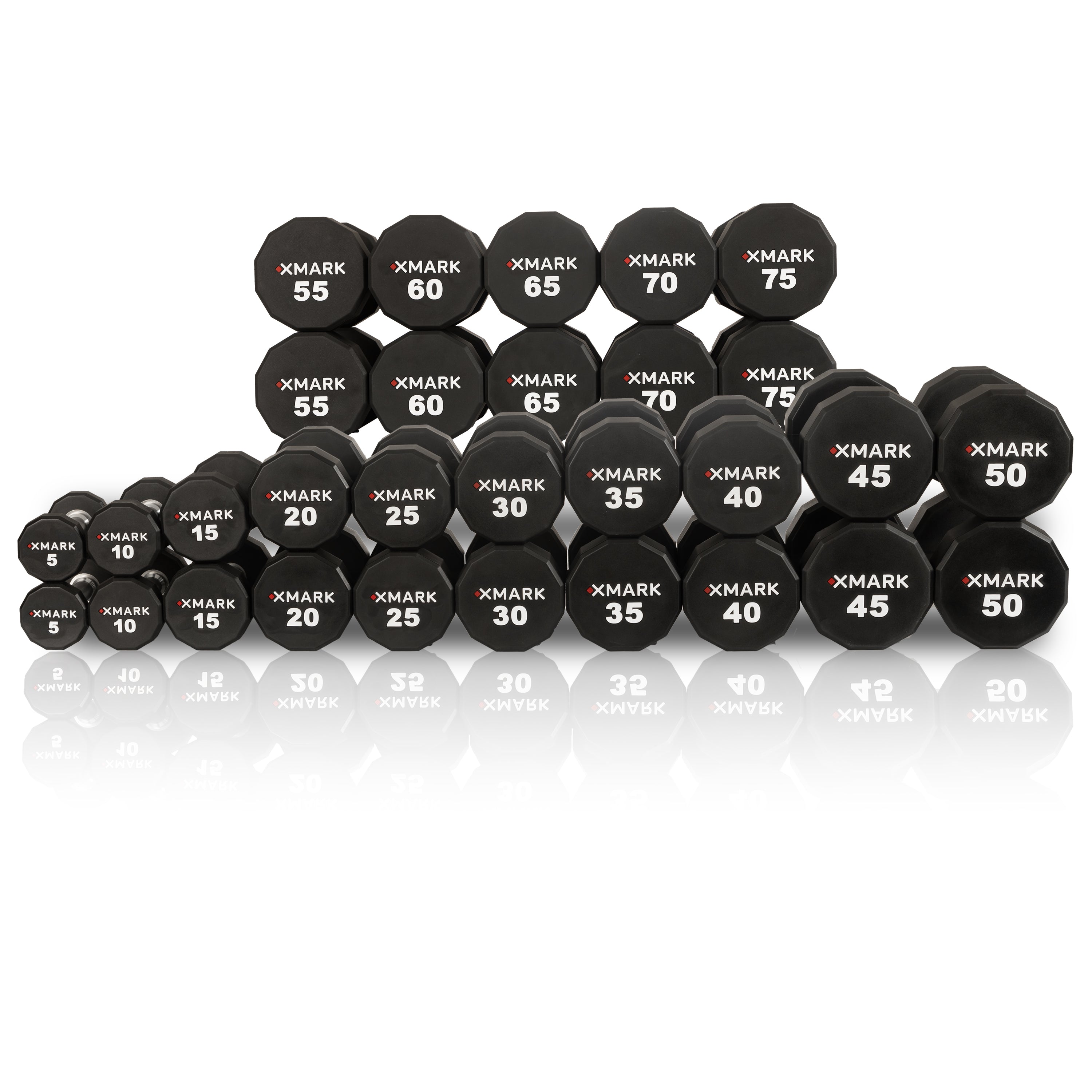 12-Sided Commercial Urethane Dumbbells (5-50 lb and 5-75 lb Sets)