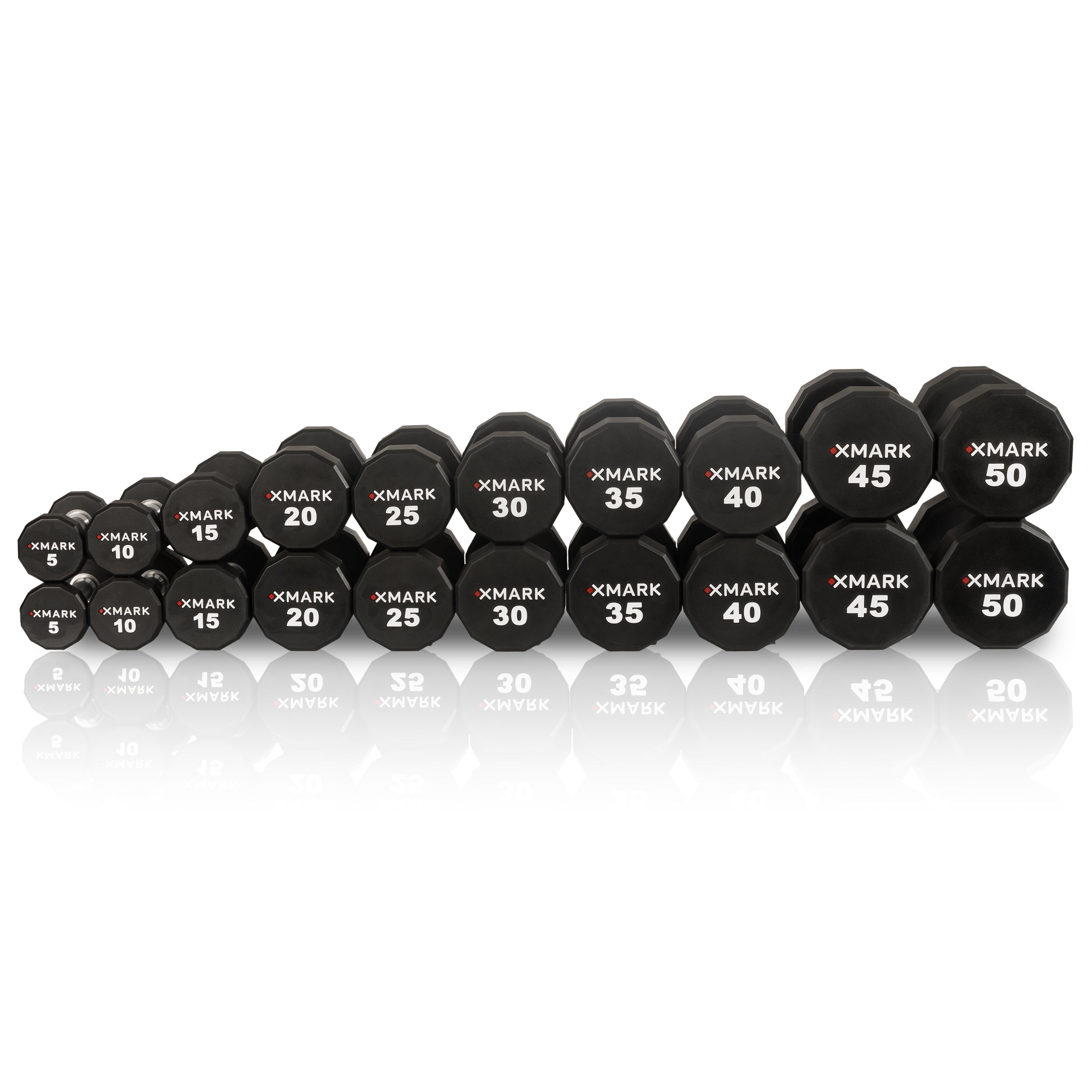 12-Sided Commercial Urethane Dumbbells (5-50 lb and 5-75 lb Sets)