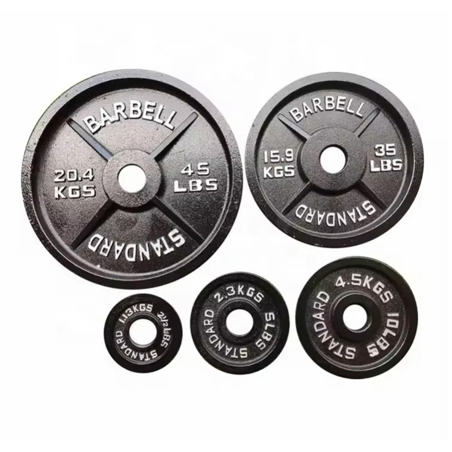 Demo Standard Barbell 1″ Standard Contour Cast Iron Plates