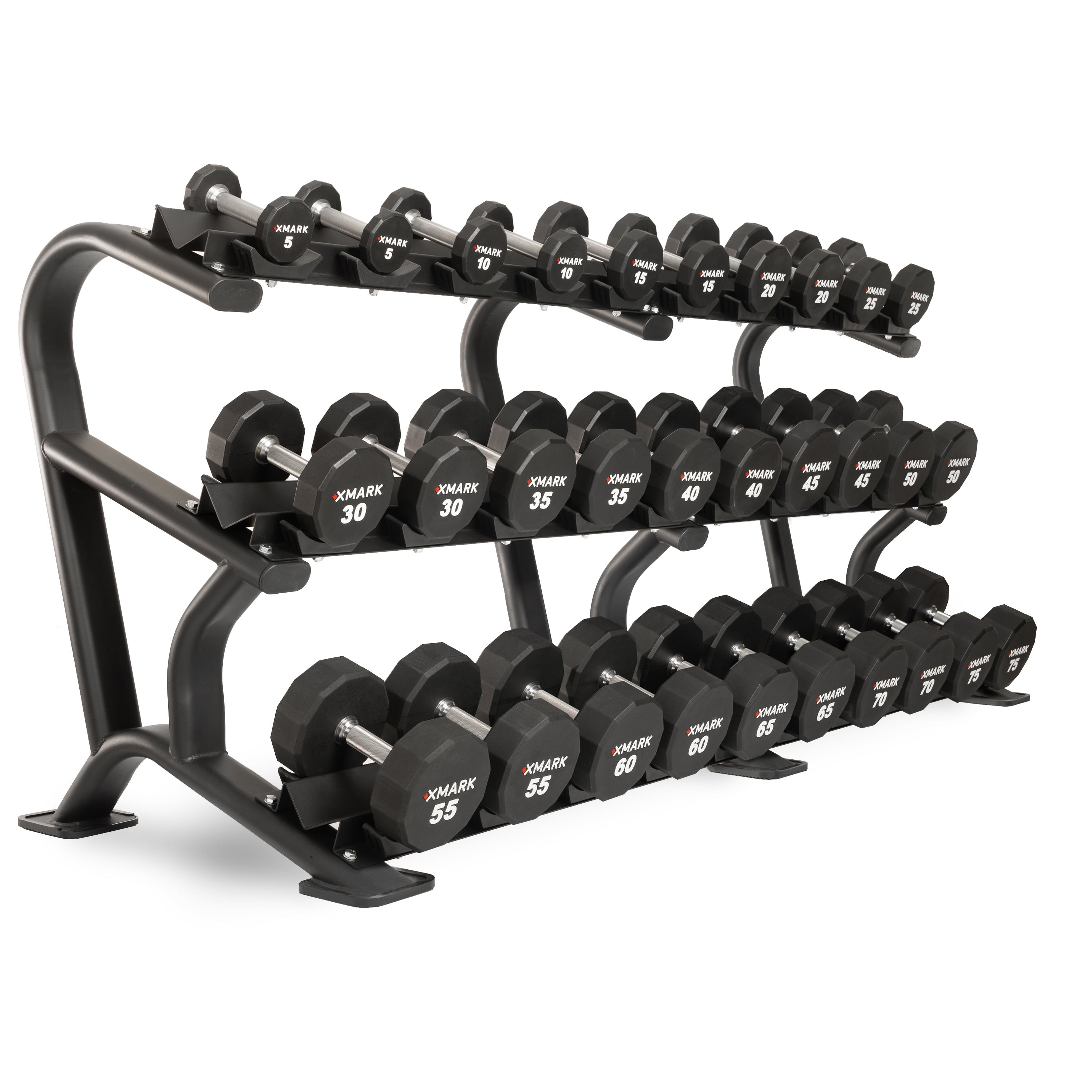12-Sided Commercial Urethane Dumbbells (5-50 lb and 5-75 lb Sets)