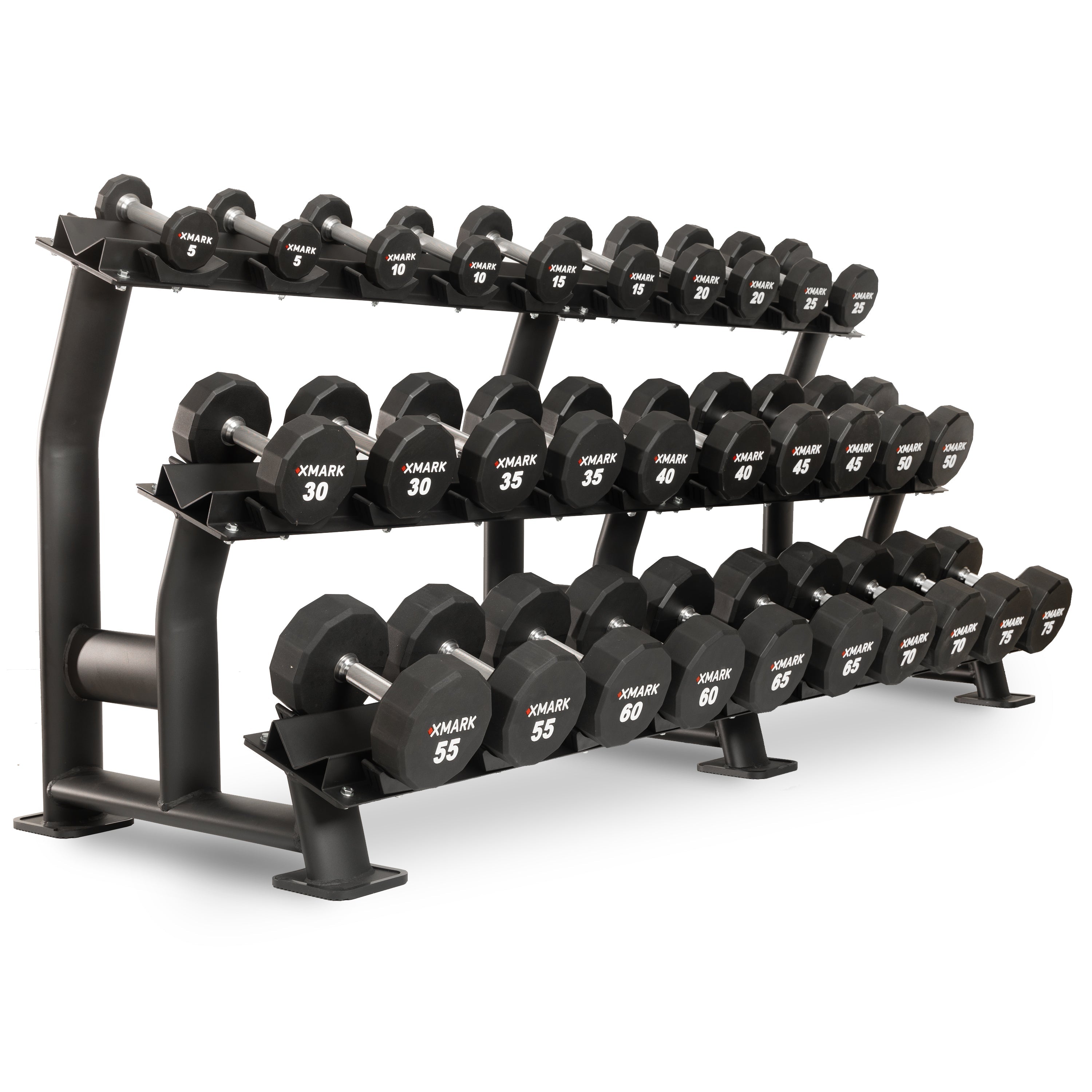 12-Sided Commercial Urethane Dumbbells (5-50 lb and 5-75 lb Sets)